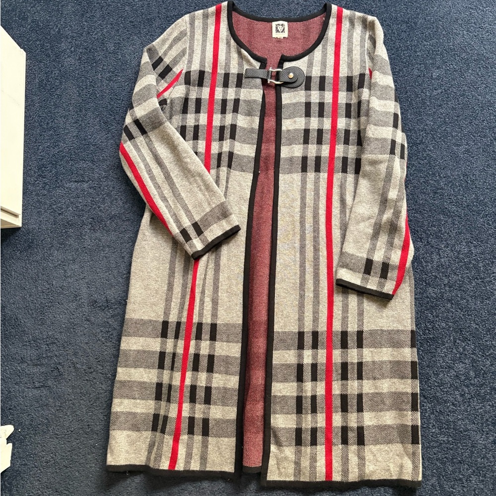 Anne Klein  Plaid Long Cardigan Sweater -Size Medium